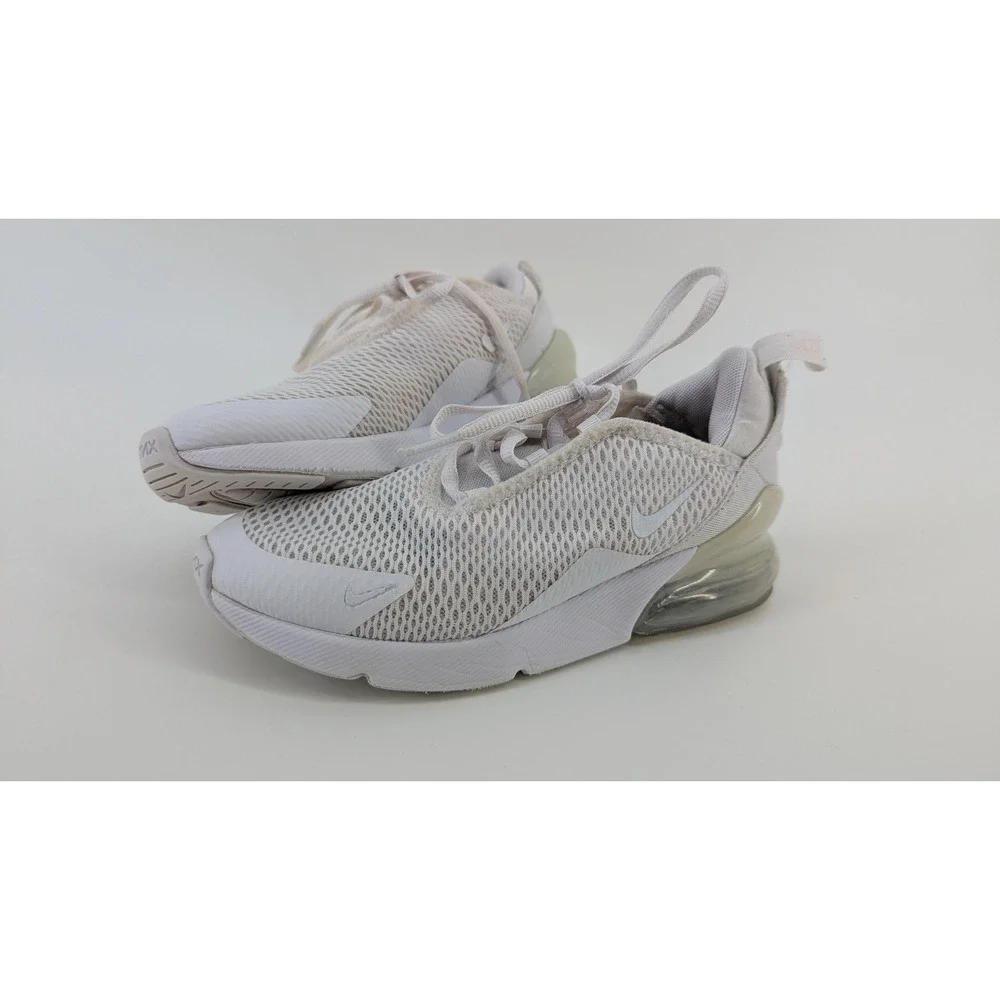 Nike Air Max 270 White Mesh Running Shoes Kids Size 2.5Y BQ5776-101